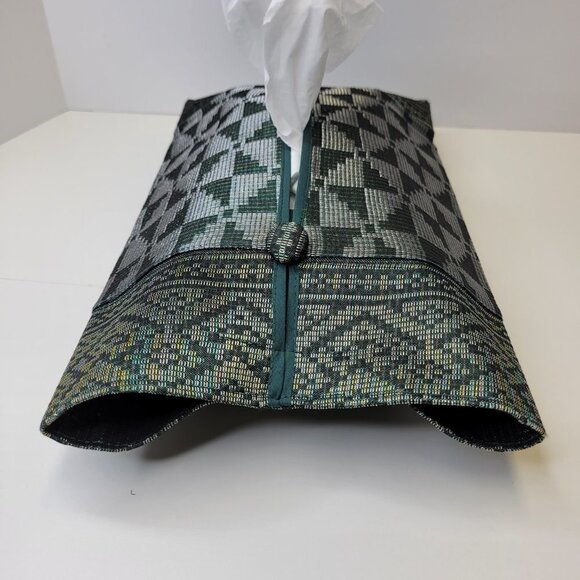 Handwoven Gold Threaded Dark Green Songket Tissue Box Cover - Picture 7 of 11